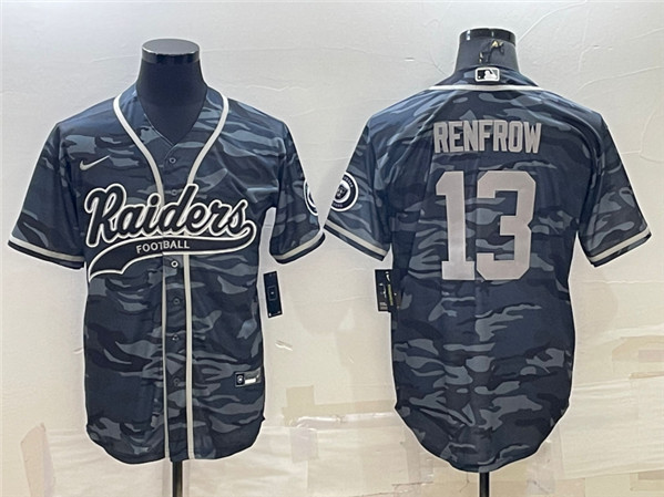 Men's Las Vegas Raiders #13 Hunter Renfrow Gray Camo With Patch Cool Base Stitched Baseball Jersey - Click Image to Close